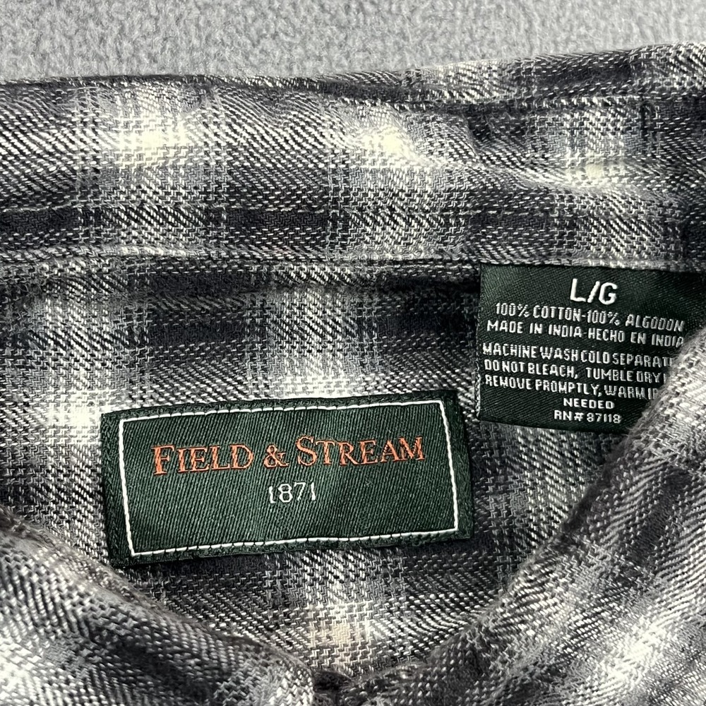 Field & Stream‎ Shirt Mens Large Black Gray Flannel Plaid Workwear Casual Cotton - Picture 3 of 6